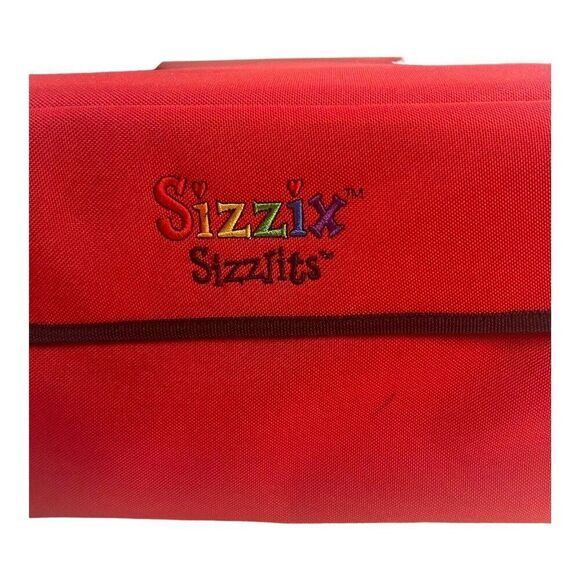Sizzix Sizzlits Red Tote Bag Carrier Shoulder Strap Holds 4 Alphabet Sets Zipper - Picture 2 of 12